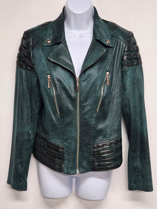 Frank Lyman Design Jackets & Blazers - Frank Lyman L Faux Suede Moto Jacket Dark Forest Green Gold Tone Hardware